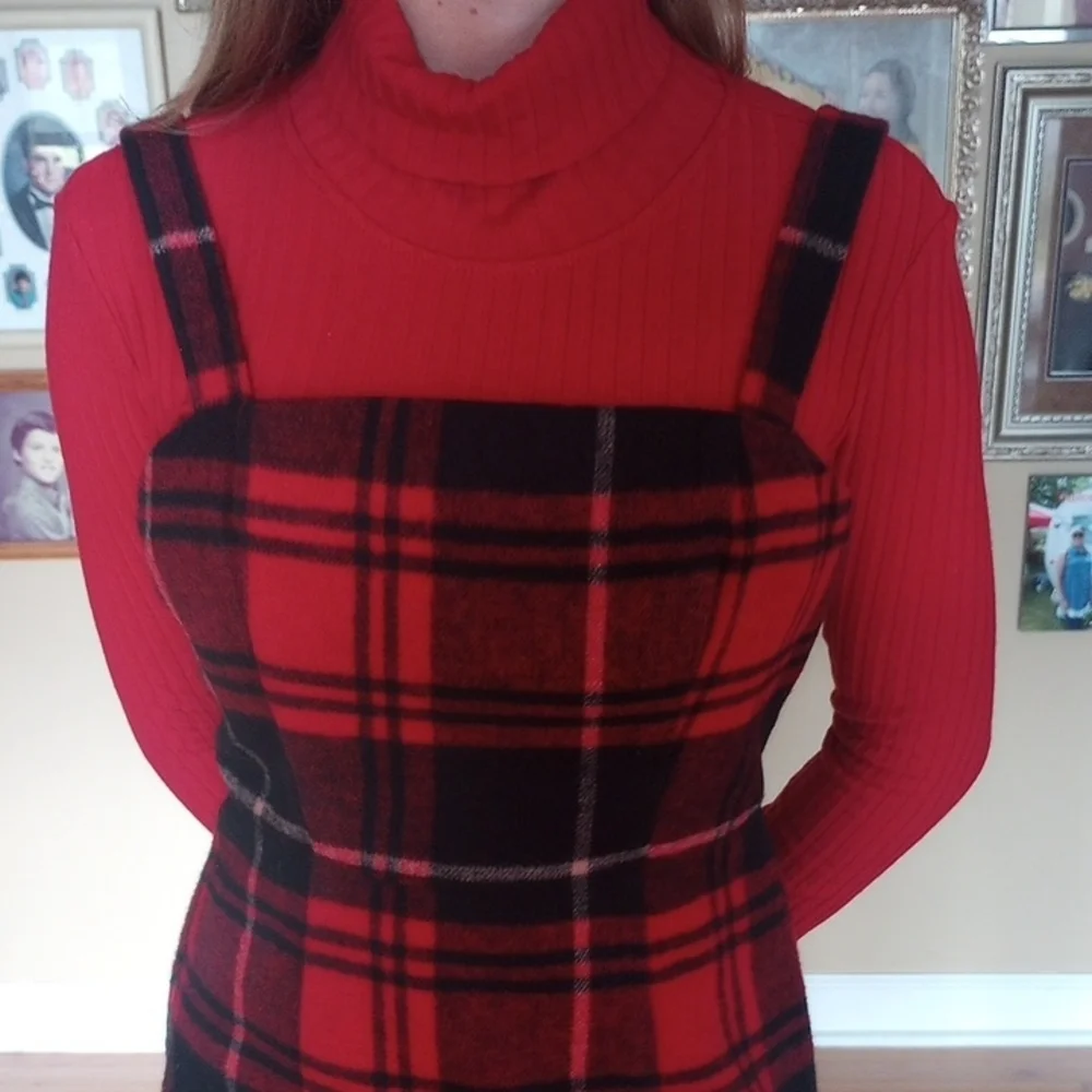 Copper Key Red and Black Plaid Dress With Red Turtle Neck Sweater - Picture 2 of 10